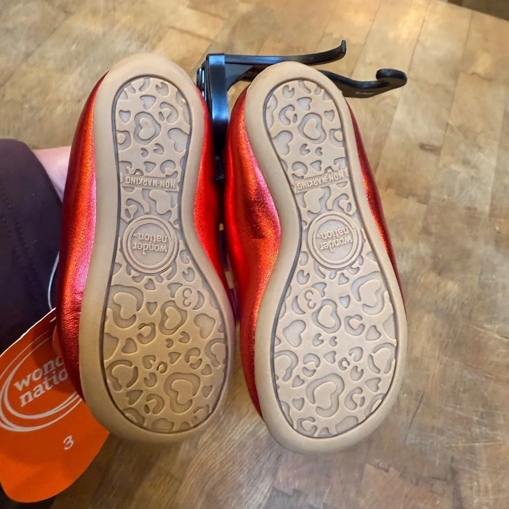 wonder nation Red Metallic Mary Jane Ballet Flats with Bow Toddler Sz 3 New